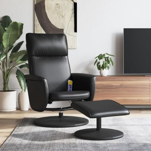 IKAYAA Massagesessel Drehsessel Fernsehsessel mit Hocker 360 Grad Drehbar Relaxsessel mit Fußhocker Massage Sessel Wohnzimmer Liegefunktion Kunstleder Liegesessel Massagefunktion