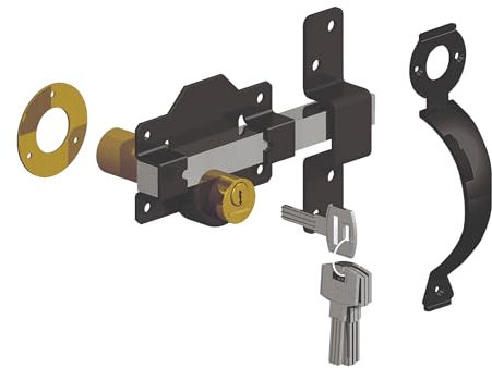 Gate Mate Premium Long Throw Lock - Double Locking, Stainless Steel/Black, 2 inch (50mm) with Black Handle