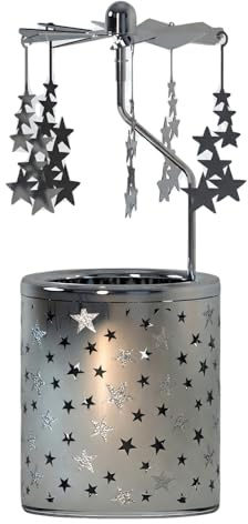 Rotierender Teelichthalter, Weihnachtliches Windlicht,Silber Weihnachtsstern Teelichthalter, Teelicht Karussell für Weihnachten, Advent, Winter, Partys und als Dekoration für Zuhause