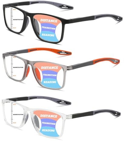 Hubeye 3 Pack Progressive Multifocus Reading Glasses for Men Women TR90 Sports Style Spring Hinge Anti-Blue Light Computer Readers 2.50