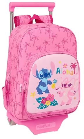 safta STITCH CHILL Kinderrucksack mit Trolley 705, ideal für Kinder verschiedener Altersgruppen, bequem und vielseitig, Qualität und Widerstandsfähigkeit, 26 x 11 x 34 cm, Minzgrün/Rosa, M, Casual