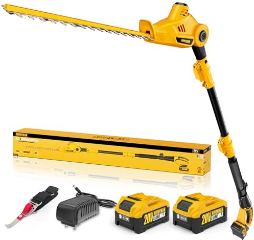 Alloyman Tagliasiepi a Palo Senza Fili da 20 V, Tagliasiepi a Palo con Doppia Lama Estesa da 40 cm, con 2 Confezioni di Batterie da 2,0 Ah e Caricabatterie, Palo Telescopico da 230 cm, Tagliasiepi per
