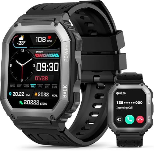 AOUQEE Smartwatch Herren, 1,8 Zoll Touchscreen Smart Watch mit Telefonfunktion,100+Sportmodi IP68 Wasserdicht Sportuhr, Fitnessuhr mit Puls-Schlaf-Monitor Schrittzähler, Uhr für Android iOS