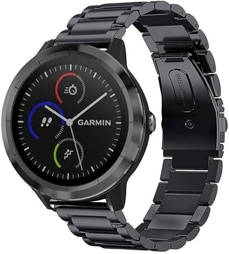 Miimall Bracelets en métal Compatible avec Montre Garmin Vivoactive 3 Music/Forerunner 245, [20mm] Bracelet réglable de qualité de en Acier Inoxydable Strap pour Garmin Forerunner 55/245, Noir