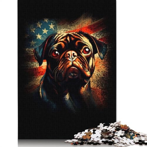Amerikanischer Mops, schwieriges Puzzle aus Hartpapier, rechteckig, für Erwachsene und Kinder, einzigartiges Geschenk, 1000 Teile (26 x 38 cm)