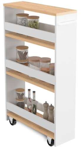 IDMarket - Desserte de cuisine gain de place HAGA chariot de rangement à étages blanc et façon hêtre