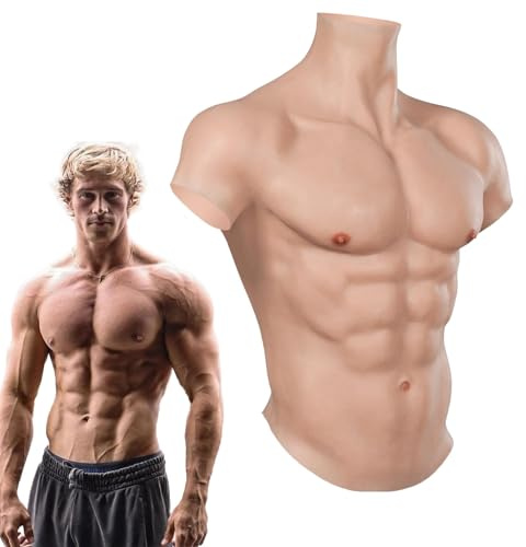 Herren Silikon Fake Muscle Top Weste Simulation Haut Männliche Brust Bauch Bauch Halbkörper Anzug für Film Requisiten Cosplay,Color 1,one Size