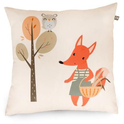 rucomfy Fibre Filled Forrest Friends Cushion. Kids Home Decor, Extra Soft Fabric Throw Cushions. Kids Playroom Comfort Pre-Filled Throw Pillow 40 x 40cm