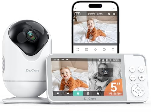 Dr.Care VistaView Smart WLAN Babyphone mit Kamera, 1080P HD, 2K Kamera, App-Steuerung, Bewegungs- & Weinen-Alarm, Nachtsicht, 5000mAh (5 Monitor mit 1 Kamera)