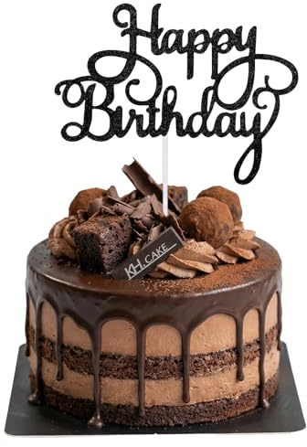 Happy Birthday Cake Toppers Glitter Happy Birthday Cake Decorations, Cute Birthdays Cakes Topper for Party Photo Props for Celebrations Anniversary (Black)