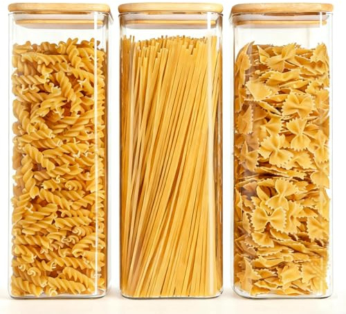 ComSaf Vorratsgläser Glasbehälter mit Deckel für Spaghetti 2,1 L, 3er Set | Vorratsdosen, Spaghetti, Mehl, Cornflakes, Nudeln, Küchenvorrat, Speisekammer und Vorratsschrank