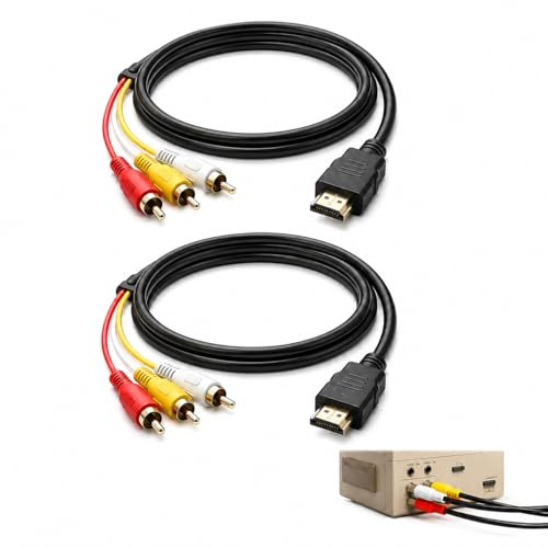 2PCS Red Yellow White Cable to HDMI 1.5m, Audio Video Converter Cable, AV Converter for Connecting Older Devices to Modern TVs, Projectors, and Home Entertainment Systems, Supports 1080P Resolution