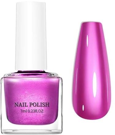 Pink Nail Polish, Quick Dry Chrome Nail Polish Mirror Effect, High Gloss Reflective Dark Pink Metallic Nail Polish, No UV Lamp Needed, Long Lasting Manicure DIY (7ml)