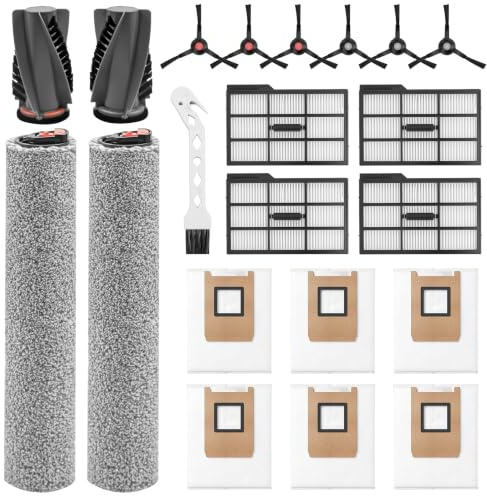 21Pcs Replacement Parts for Eufy E25 Omni / E28 Omni Robot Vacuum Cleaner | Accessories Kit:2 Main Brush,2 Roller Mop, 4 Filter, 6 Side Brush, 6 Dust Bag, 1 Cleaning Brush
