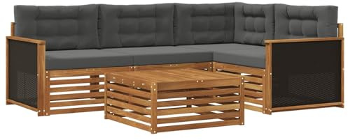 vidaXL Outdoor-Sofagarnitur 5 pcs Natur und Anthrazit 79 x 79 x 37 cm, Patio Loungeset, modernes Sofa für draußen, wetterbeständiger Gartenspaß, Bequeme Terrassenmöbel
