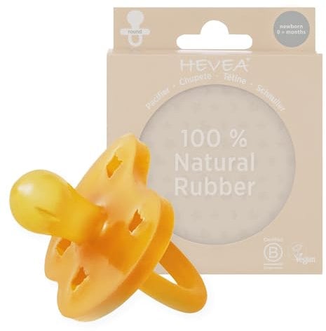HEVEA Naturkautschuk Schnuller RUND Form, 0+ Monate - Hygienisches Einteiliges Design für Neugeborene bis Kleinkinder, BPA-frei, Weich & Langlebig - Einzelpackung (Natürlich)