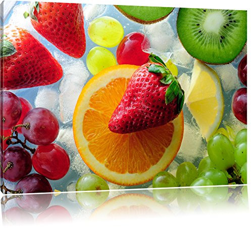 Pixxprint Kiwi Apfel Birne Obst Obstsalat, Größe: 100x70cm, Leinwandbild, fertig gespannt, Wandbild, Dekoration, Kunstdruck, kein Poster