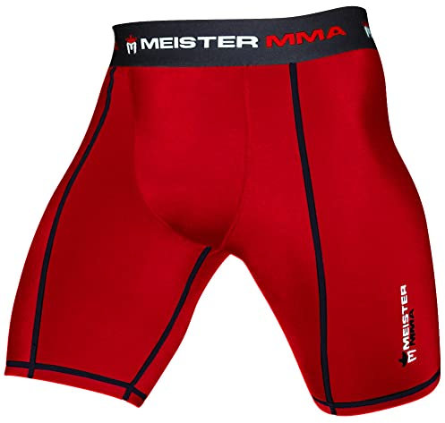 Meister MMA Short de Compression Rush avec Poche pour Coquille - Rouge - Moyen (32-33)
