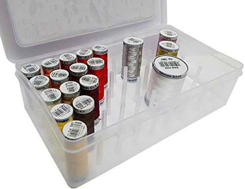 TOKO-Kurzwaren Nähfaden-Box für 42 Spulen aus robustem, bruchsicherem Kunststoff, transparent, rechteckig, durchsichtig