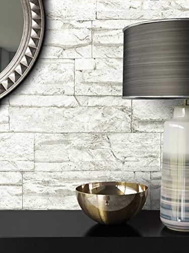 Steintapete Vlies Weiß | schöne edle Tapete im Steinmauer Design | moderne 3D Optik für Wohnzimmer, Schlafzimmer oder Küche inklusive der Newroom-Tapezier-Profibroschüre mit Tipps für perfekte Wände