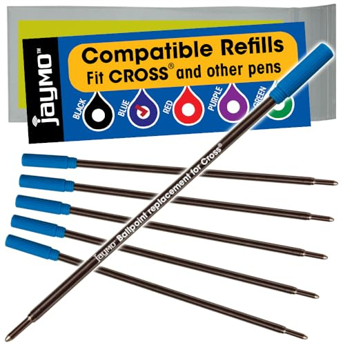 Jaymo Replacement for Cross 8511 - Measures 4.563 in / 116 mm Long - Ballpoint Pen Refill - 6 Blue