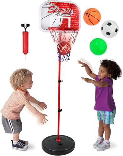 Kiddie Play Basketball Hoop for Kids Toy Set with 3 Balls Adjustable Height Stand 2-4 ft Indoor & Outdoor Play for Toddler Boy & Girl