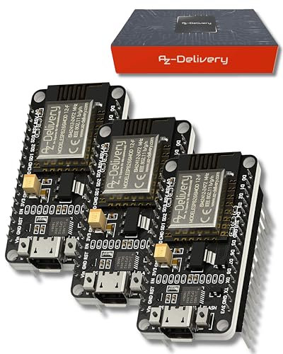 AZDelivery 3 pcs ESP8266 ESP-12F NodeMCU Amica V2, Modulo WiFi IoT con CP2102, Placa de Desarrollo Compatible con Arduino con E-Book Incluido!
