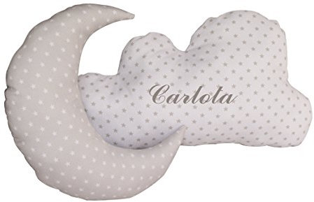 Pacco cuscino di luna e nuvola PERSONALIZZATO con NOME. Vari colori disponibili (Grigio/Bianco)