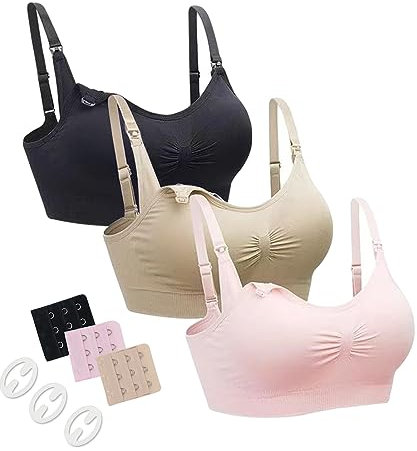 neppein Maternity Nursing Bra, 3Pack Seamless Pregnancy Bra Breastfeeding Bra Sleep Bralette with Removable Spill Prevention Pads and Bra Extenders