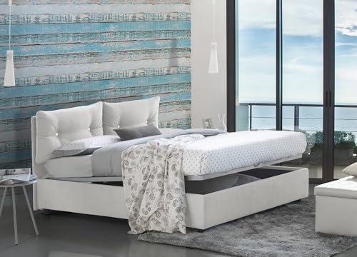 Talamo Italia - Lit queen size Angelica, Lit coffre avec revêtement en tissu, 100% Made in Italy, Ouverture frontale, avec matelas 120x190 cm inclus, Blanc