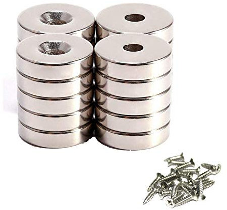 Neodymium Disc Countersunk Hole Magnets,JUNAN 20 Pack 10mm x3mm hole 3mm Strong Permanent Rare Earth Magnets with 20 Screws…
