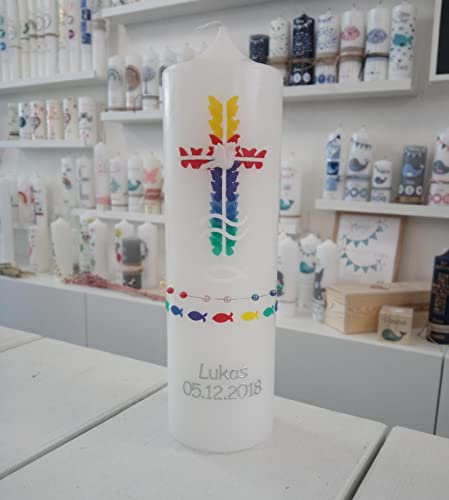 meinkerzenshop Taufkerze NEAPEL Junge oder Mädchen mit Name und Datum, individuell, persönlich u. handgemacht 17223