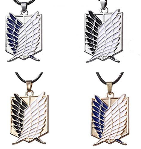 Tixiyu 4 Stück Attack on Titan Halskette Japanische Anime Anhänger Lederschnur Halskette Kostüm Requisiten Survey Corps Halsband Teenager Anime Fan
