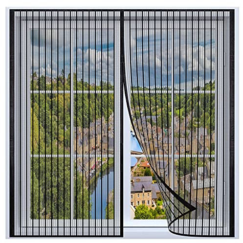 Mosquiteras Para Ventanas Magneticas 80x120cm,Cortina Mosquitera Magnética Para ventanas,Cierra AutomáTicamente y es FáCil de Instalar,Sin Taladrar ni Atornillar,Negro sin Encaje