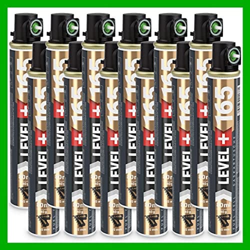 Fuel Cell RM165 Lot de 12 cartouches de gaz de rechange pour cloueur 165 mm avec anneau vert 80 ml 40 g Ø 32
