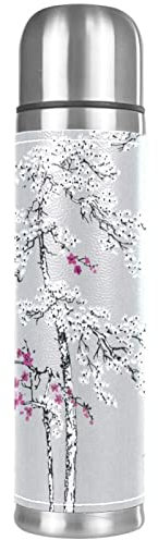 Pintura floreciente gris púrpura flores y golondrinas termo aislado al vacío botella de agua compacta taza de viaje de café de acero inoxidable 17 oz