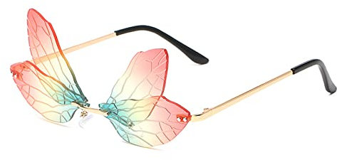 LXYNALI Libelle Sonnenbrille Frauen Schmetterling Randlose für Damen unregelmäßige Punk Brille flügel modeFür personalisierten Partystrand