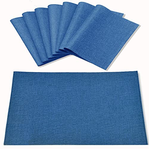 Rinpon Lot de 8 Sets de Table en Tissu de Type Lin, lavables en Machine, résistants à la Chaleur, infroissables, en Polyester épais, pour Table de Salle à Manger (Bleu Marine)