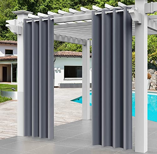 Comlax Outdoor Vorhänge Wetterfest, 132x245cm Grau Vorhänge Blickdicht Balkon Pavillon mit Ösen Wasserdicht Sichtschutz Schutz Für Veranda/Garten/Schiebetür/Pavillon, 1 Stück