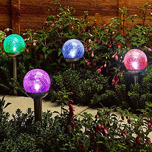 LED Solarleuchten im Crackle-Design – 4er-Set für Garten, Terrasse & Balkon incl. Akkus, Farbwechsel und weiss umschaltbar