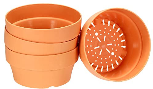 PATIKIL 7 Pouce Plastique Plante Pot avec Trou, 4 Paquet Fleur Jardinière Conteneur pour Interne Externe, Orange