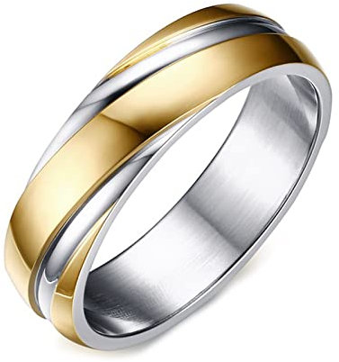Ayoiow Ringe Herren Biker, Ring für Herren Edelstahl 6mm Zweifarbig Trauringe Silber Gold Ring Größe 62 (19.7)