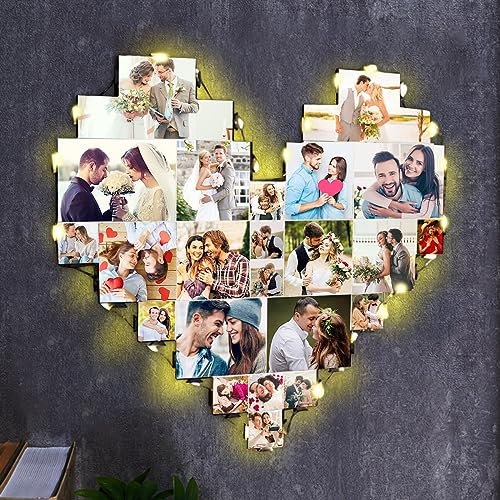 Personalisierte Multi-Herz-Foto-Collage-Wandleuchte LED Nachtlicht Dekor benutzerdefinierte Herz-Collage Bilderrahmen Geschenke für Paare Freunde Familie personalisierte Acryl-Foto-Wandleuchte