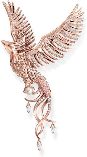 Thomas Sabo Damen Ketten Anhänger Phönix, mit rosa Zirkoniasteinen, 925er Sterlingsilber geschwärzt und 750er Rosévergoldung, Maße: 78 x 45 mm, PE937-426-7