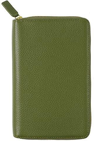 Moterm Reißverschluss Lederbezug für Weeks - Passend für Hobonichi Weeks und Weeks Mega Notebook Planer (Kiesel-Olivegrün)