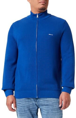 GANT Men's Cotton Pique Zip Cardigan Cardigan Sweater , Blue College,S