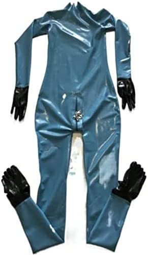 Latex Catsuit Gloves Toe Socks with Lockable Crotch Zip, Blue,Yellow,S