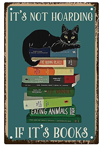 CREATCABIN Carteles de Hojalata Metal Diseño Gato Negro Divertidos Gatos Decoración Pared Si Son Libros Carteles Arte Vintage Póster Impreso para Cafetería Bar Hogar Biblioteca Sala Estar 20 x 30cm