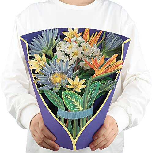 3D Pop-up Blumenstrauß Grußkarte,Muttertag Karte 12''Größe Handgemachtes Geschenk,Ideal für Lehrertag,Abschlussfeier,Geburtstagsgeschenk,für Mütter,Lehrer oder Freunde (Tropische Blüte)