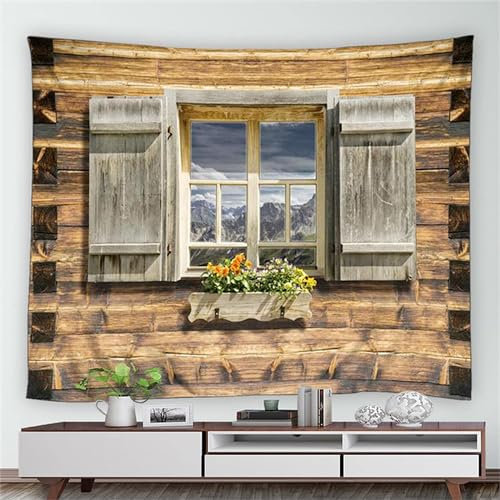 Sxakswol Wandteppich Groß Landhausstil Wandbehang Holzhaus Tapisserie 3D Wandtuch Landhausstil Wandteppiche Aesthetic für Wohnzimmer Schlafzimmer Wohnheim Wanddeko, 150x200 cm